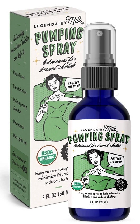 Legendairy Milk Pumping Spray to ease pumping pain and decrease friction for your flange